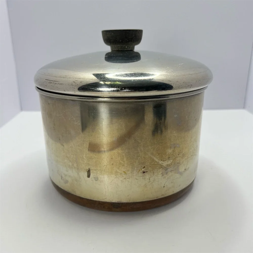 Revere Ware Saucepan Pot with Lid 3Qt Vintage Made USA Copper Bottom Midcentury